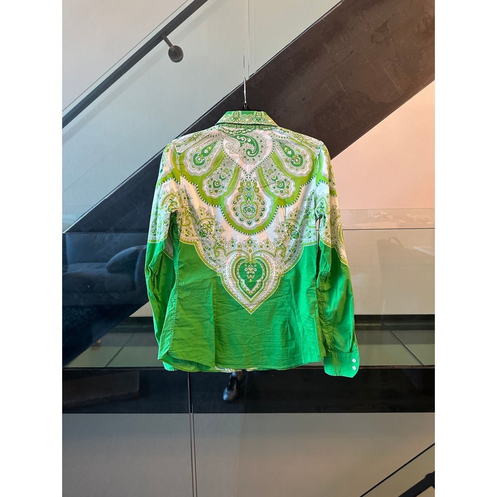 Etro Milano Green Paisley Print Button Down Shirt Made in Italy Size 42 - Picture 5 of 6